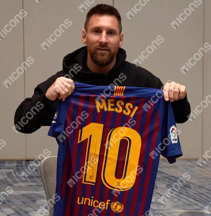 Lionel Messi Official UEFA Champions League Official Back Signed And Hero Framed FC Barcelona 2018-19 Home Shirt