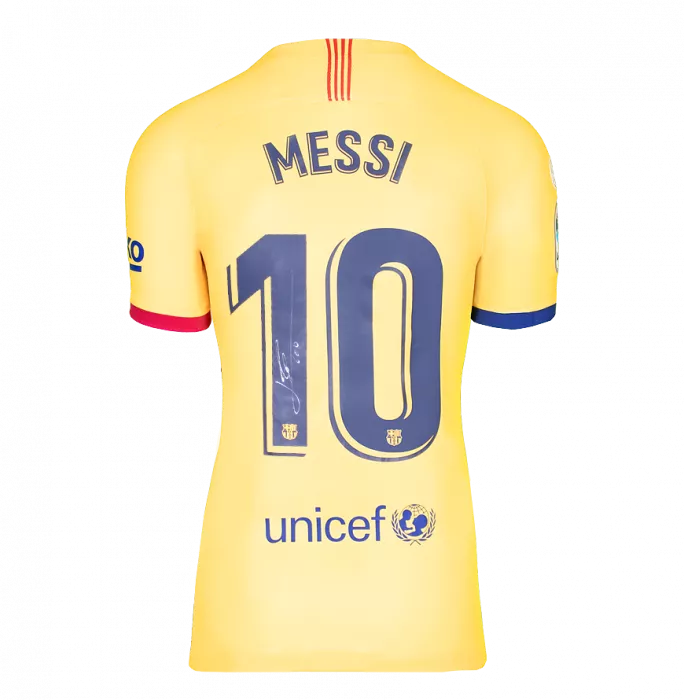 Lionel Messi Official UEFA Champions League Official Back Signed And Hero Framed FC Barcelona 2019-20 Away Shirt