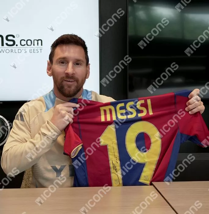 Lionel Messi Official UEFA Champions League Official Back Signed And Hero Framed FC Barcelona 2007-08 Home Shirt