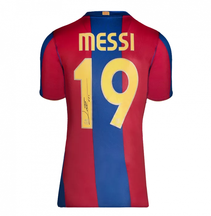 Lionel Messi Official UEFA Champions League Official Back Signed And Framed FC Barcelona 2007-08 Home Shirt