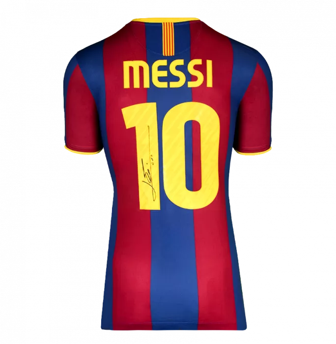 Lionel Messi Official UEFA Champions League Official Back Signed And Framed FC Barcelona 2010-11 Home Shirt - Match Issue