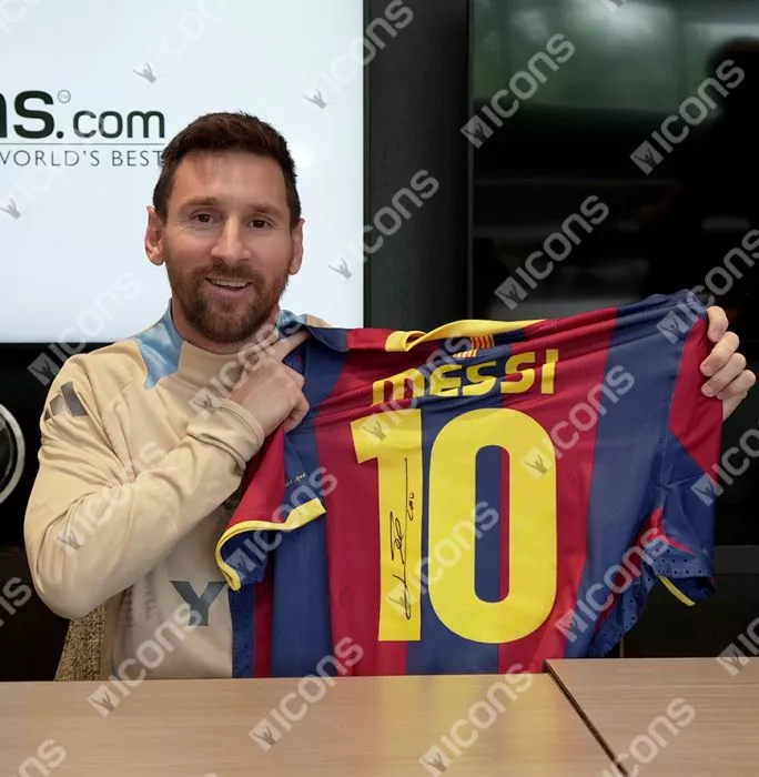 Lionel Messi Official UEFA Champions League Official Back Signed And Framed FC Barcelona 2010-11 Home Shirt - Match Issue