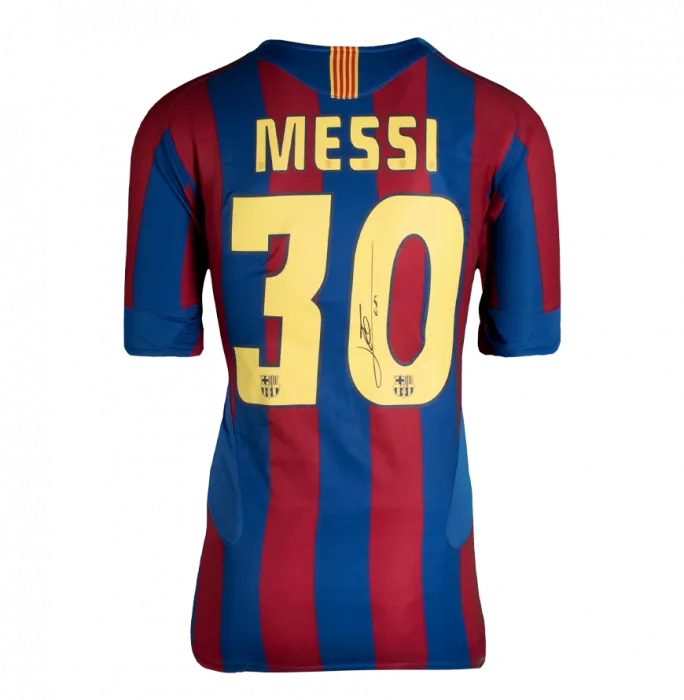 Lionel Messi Official UEFA Champions League Official Back Signed And Hero Framed FC Barcelona 2005-06 Home Shirt