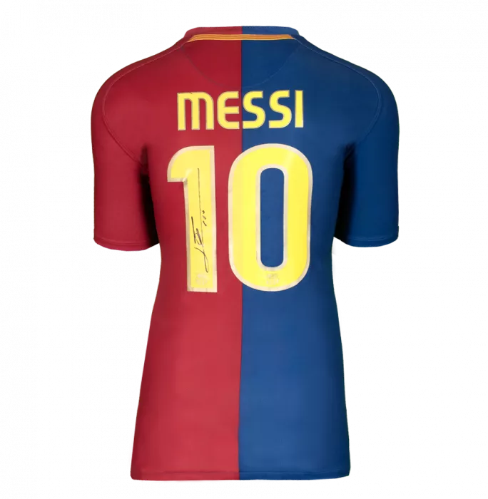 Lionel Messi Official UEFA Champions League Official Back Signed And Hero Framed FC Barcelona 2008-09 Home Shirt