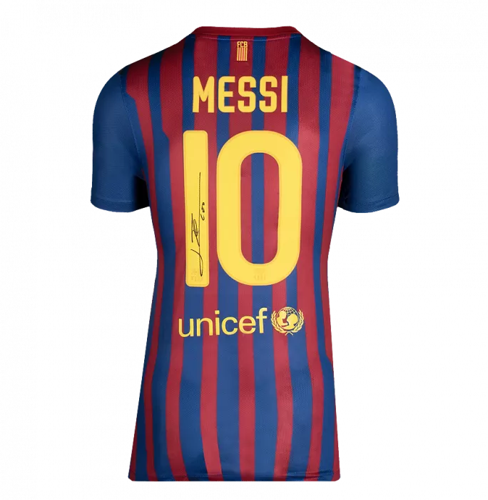 Lionel Messi Official UEFA Champions League Official Back Signed And Hero Framed FC Barcelona 2011-12 Home Shirt - Match Issue