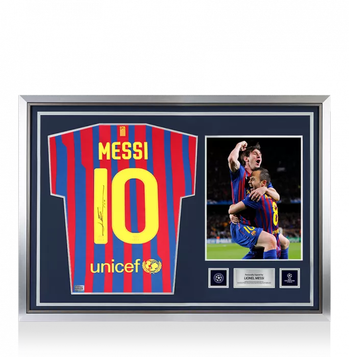 Lionel Messi Official UEFA Champions League Official Back Signed and Hero Framed FC Barcelona 2011-12 Home Shirt - Match Issue