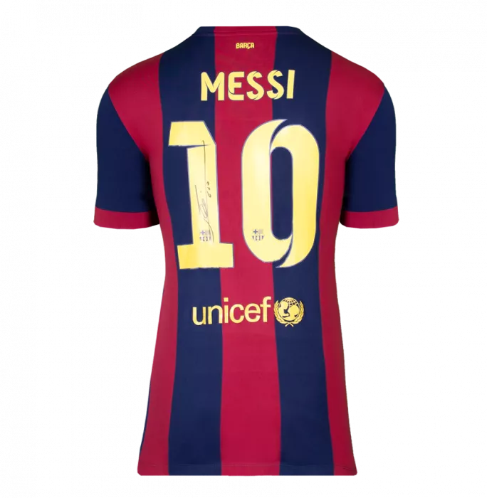 Lionel Messi Official UEFA Champions League Official Back Signed And Framed FC Barcelona 2014-15 Home Shirt