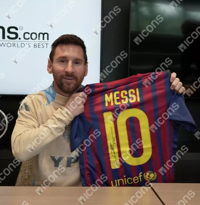 Lionel Messi Official UEFA Champions League Official Back Signed And Framed FC Barcelona 2011-12 Home Shirt - Match Issue