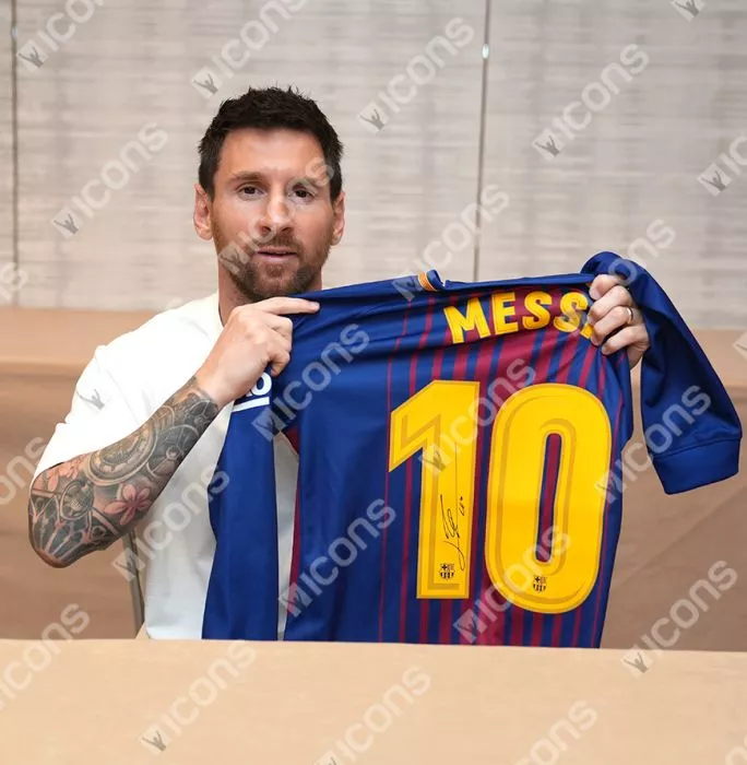 Lionel Messi Official UEFA Champions League Official Back Signed And Hero Framed FC Barcelona 2017-18 Home Shirt