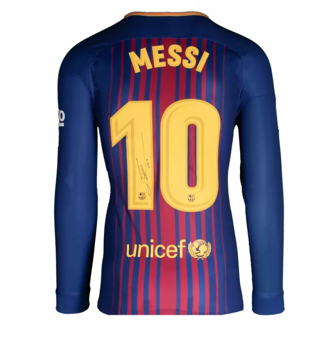 Lionel Messi Official UEFA Champions League Official Back Signed And Framed FC Barcelona 2017-18 Home Shirt