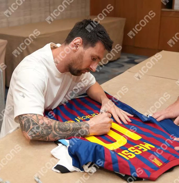 Lionel Messi Official UEFA Champions League Official Back Signed And Framed FC Barcelona 2011-12 Home Shirt