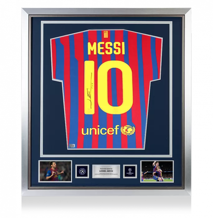 Lionel Messi Official UEFA Champions League Official Back Signed and Framed FC Barcelona 2011-12 Home Shirt