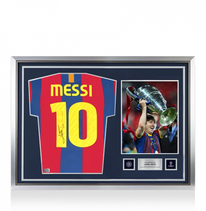 Lionel Messi Official UEFA Champions League Official Back Signed and Hero Framed FC Barcelona 2010-11 Home Shirt