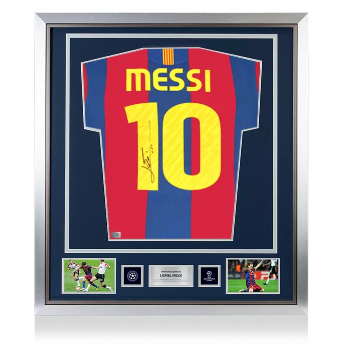 Lionel Messi Official UEFA Champions League Official Back Signed and Framed FC Barcelona 2010-11 Home Shirt