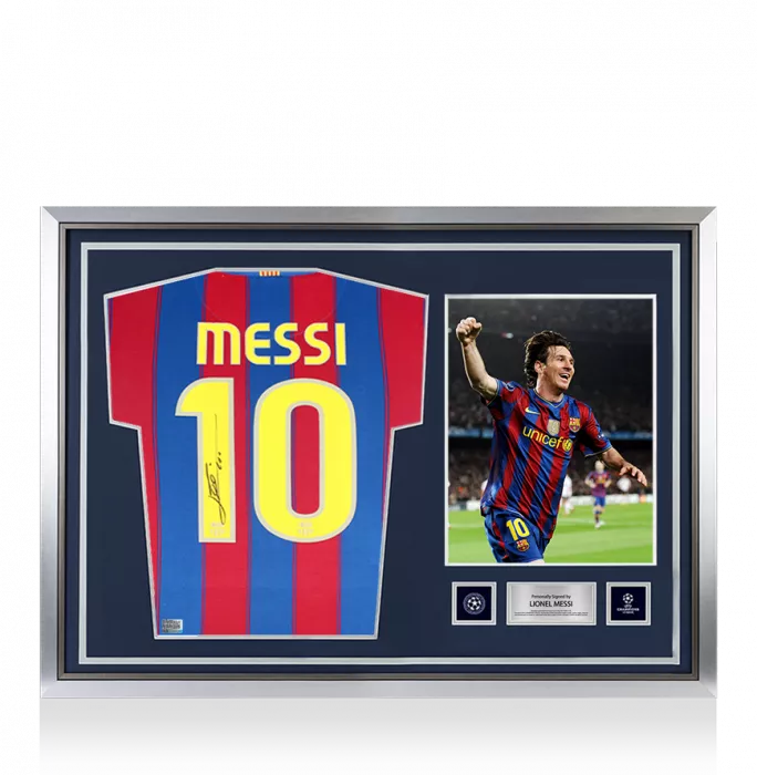 Lionel Messi Official UEFA Champions League Official Back Signed and Hero Framed FC Barcelona 2009-10 Home Shirt