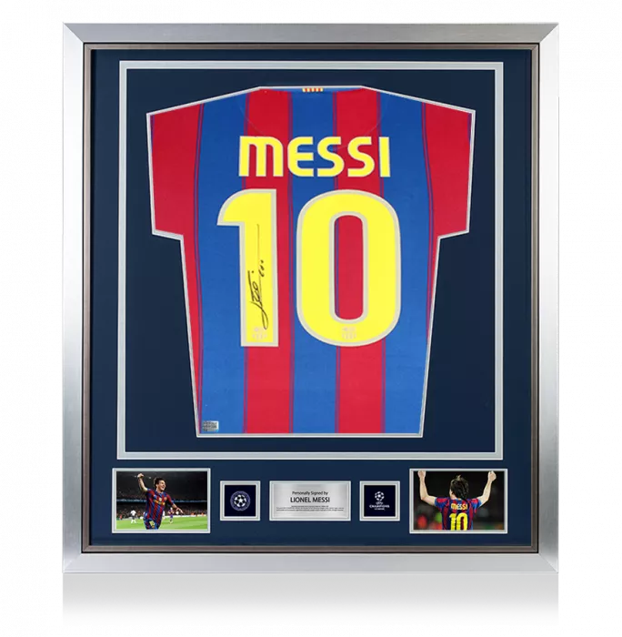 Lionel Messi Official UEFA Champions League Official Back Signed and Framed FC Barcelona 2009-10 Home Shirt