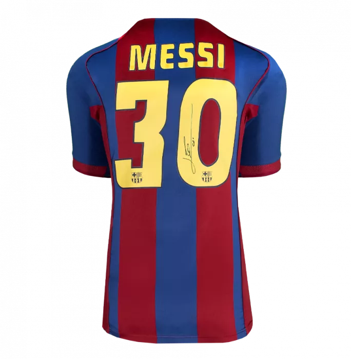 Lionel Messi Official UEFA Champions League Official Back Signed And Framed FC Barcelona 2004-05 Home Shirt