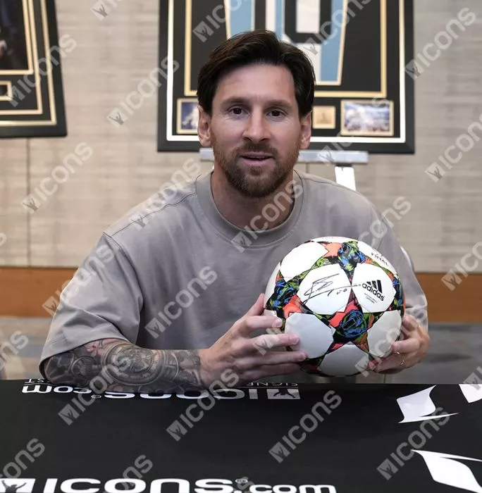 Lionel Messi Official UEFA Champions League Signed 2015 UEFA Champions League Final Football In Acrylic Case