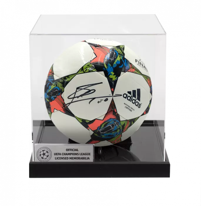 Lionel Messi Official UEFA Champions League Signed 2015 UEFA Champions League Final Football In Acrylic Case
