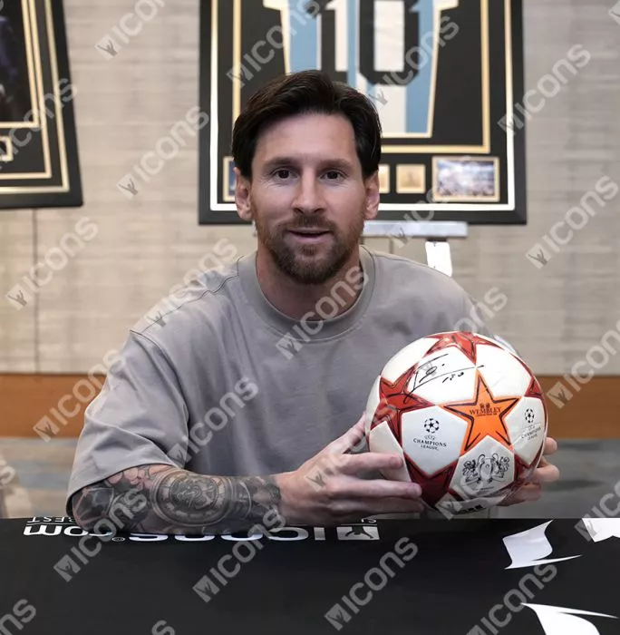 Lionel Messi Official UEFA Champions League Signed 2011 UEFA Champions League Final Football In Acrylic Case
