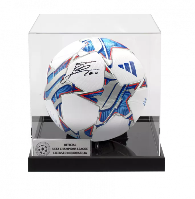 Lionel Messi Official UEFA Champions League Signed Football In Acrylic Case