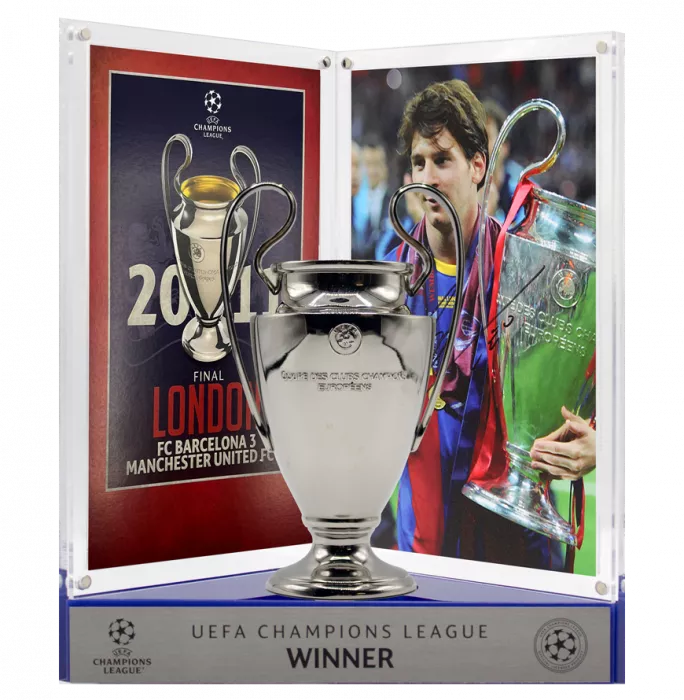 Lionel Messi Official UEFA Champions League Signed 3D Mini Replica Trophy on Stand: 2011 Winner