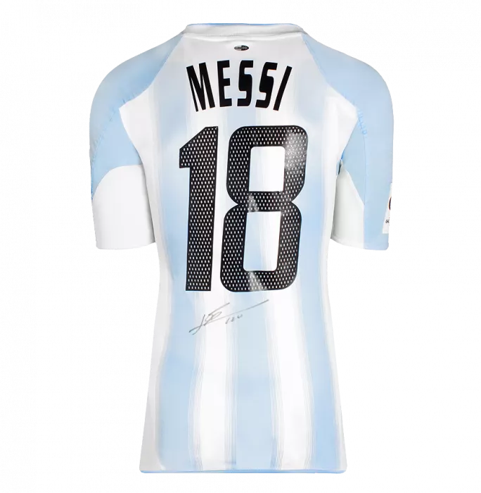 Lionel Messi Signed 2004-05 Argentina Home & Away Shirts In Classic Dual Frame: Argentina Debut Season Edition