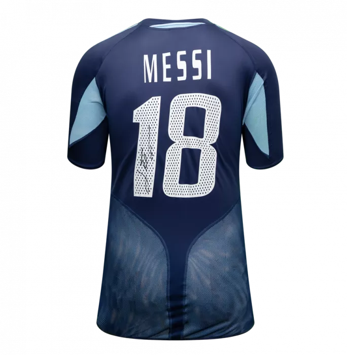 Lionel Messi Signed 2004-05 Argentina Home & Away Shirts In Classic Dual Frame: Argentina Debut Season Edition