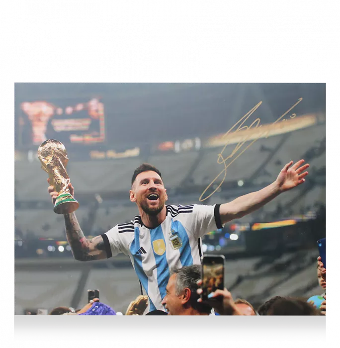 Lionel Messi Signed Argentina Photo In Black Wooden Frame: 2022 FIFA World Cup Winner