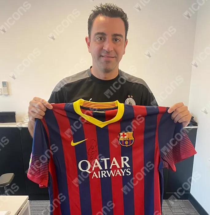 Lionel Messi Xavi & Andres Iniesta Official FC Barcelona Front Signed And Framed 2013-14 Home Shirt