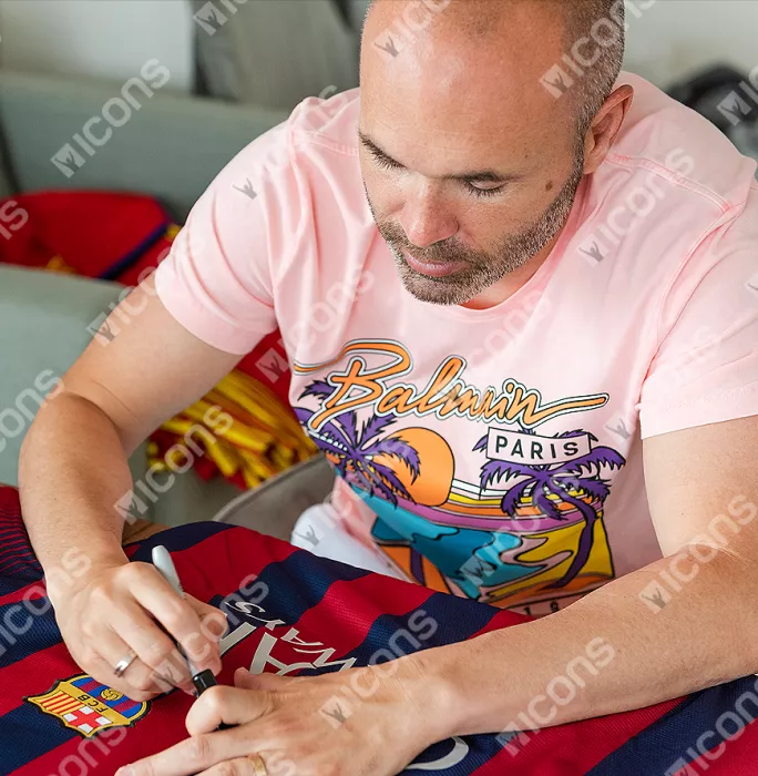 Lionel Messi Xavi & Andres Iniesta Official FC Barcelona Front Signed And Framed 2013-14 Home Shirt