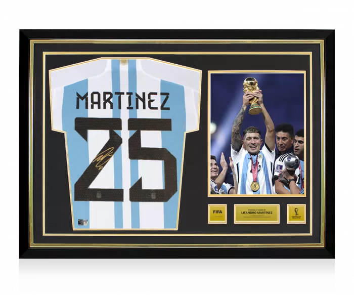 Lisandro Martinez Official 2022 FIFA World Cup™ Back Signed and Hero Framed Argentina 2022 Home Shirt