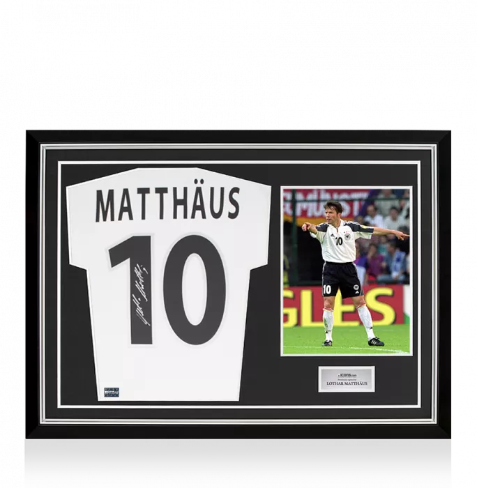 Lothar Matthaus Back Signed Germany 2000-02 Home Shirt In Hero Frame: Option 1