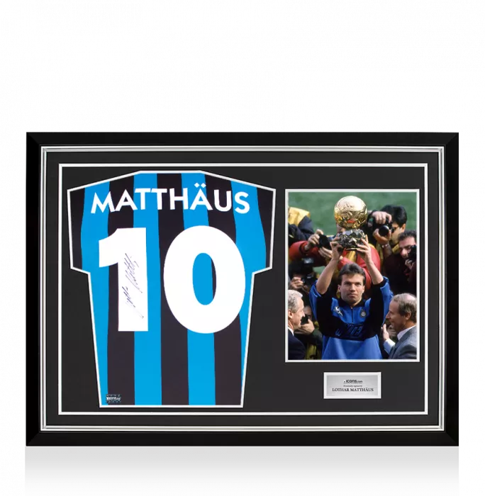 Lothar Matthaus Back Signed Internazionale 1990 Home Shirt In Hero Frame: Option 1