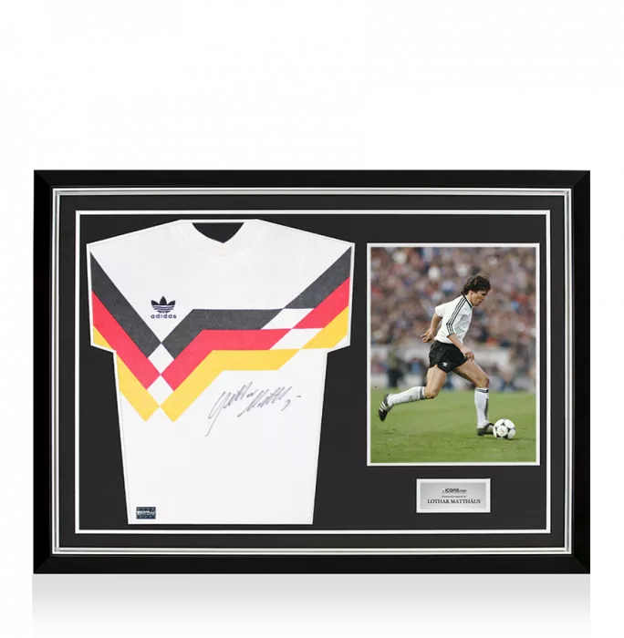 Lothar Matthaus Front Signed Germany 1988-90 Home Shirt In Hero Frame: Option 1