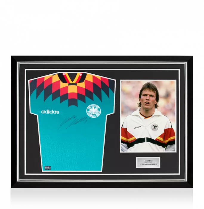 Lothar Matthaus Front Signed Germany 1994-96 Away Shirt In Hero Frame: Option 1