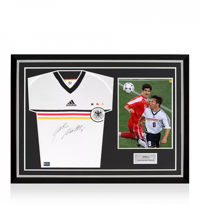 Lothar Matthaus Front Signed Germany 1998-00 Home Shirt In Hero Frame: Option 1