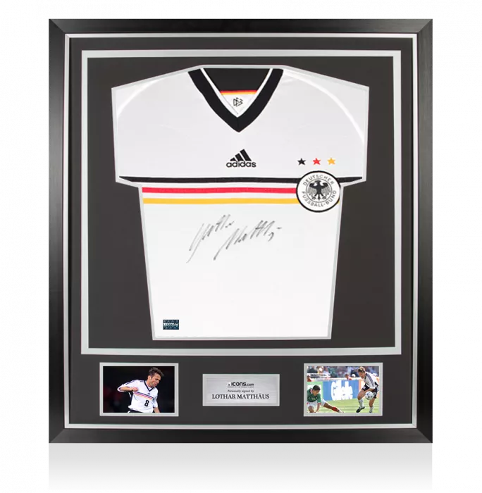Lothar Matthaus Front Signed Germany 1998-00 Home Shirt In Classic Frame