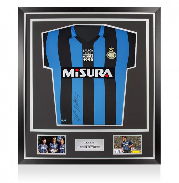Lothar Matthaus Front Signed Internazionale 1990 Home Shirt - Ballon d'Or Edition In Classic Frame