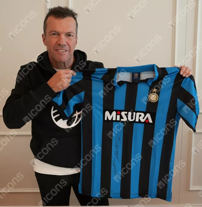 Lothar Matthaus Front Signed Internazionale 1990 Home Shirt In Hero Frame: Option 1