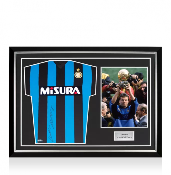 Lothar Matthaus Front Signed Internazionale 1990 Home Shirt In Hero Frame: Option 1