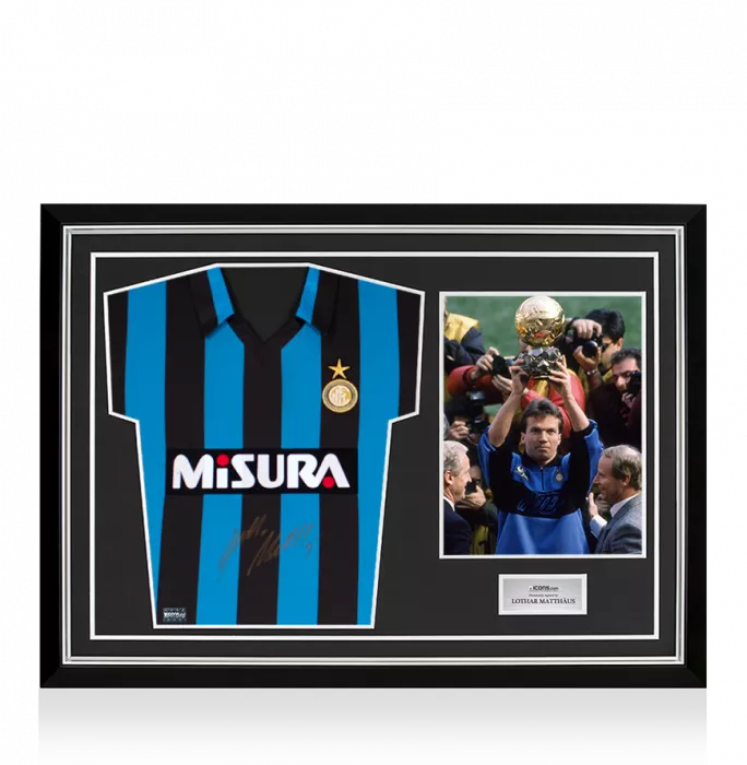 Lothar Matthaus Front Signed Internazionale 1990 Home Shirt In Hero Frame: Option 1