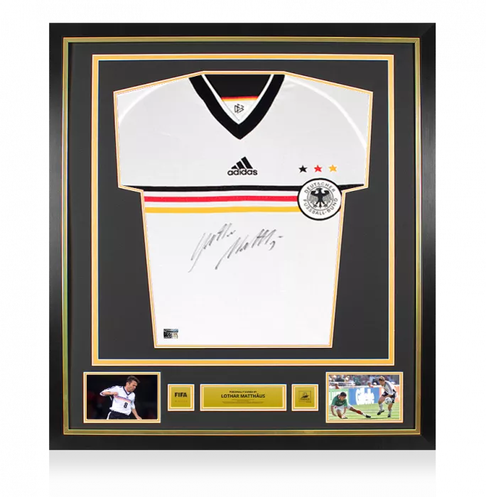 Lothar Matthaus Official 1998 FIFA World Cup™ Front Signed And Framed Germany 1998-00 Home Shirt