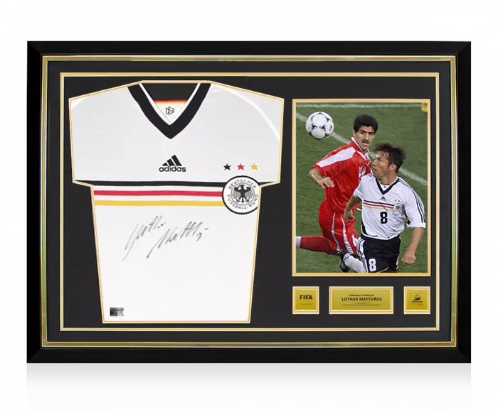 Lothar Matthaus Official 1998 FIFA World Cup™ Front Signed and Hero Framed Germany 1998-00 Home Shirt