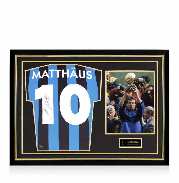 Lothar Matthaus Official Ballon d'Or™ Back Signed and Hero Framed Internazionale 1990 Home Shirt