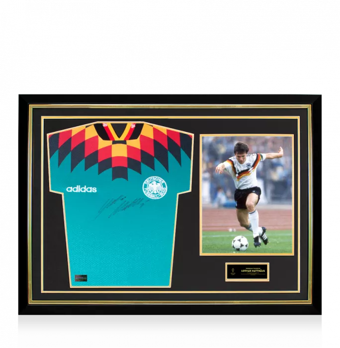 Lothar Matthaus Official Ballon D'Or™ Front Signed And Hero Framed Germany 1994-96 Away Shirt