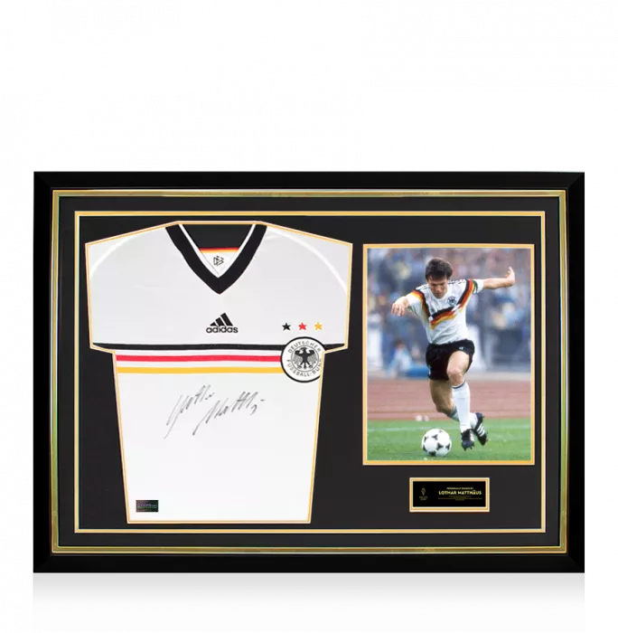 Lothar Matthaus Official Ballon D'Or™ Front Signed And Hero Framed Germany 1998-00 Home Shirt