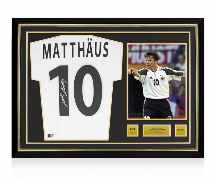 Lothar Matthaus Official FIFA World Cup™ Back Signed and Hero Framed Germany 2000-02 Home Shirt