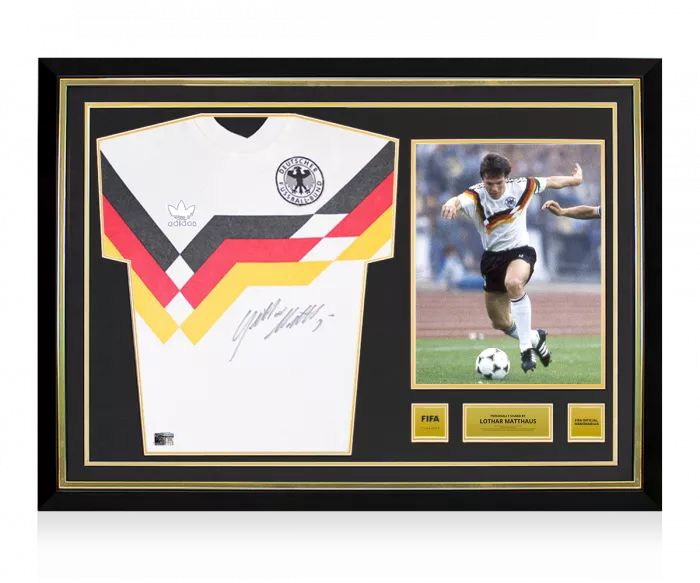 Lothar Matthaus Official FIFA World Cup™ Front Signed And Hero Framed Germany 1988-90 Home Shirt