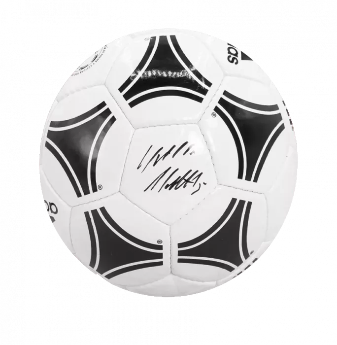 Lothar Matthaus Signed Adidas Tango Football In Acrylic Case